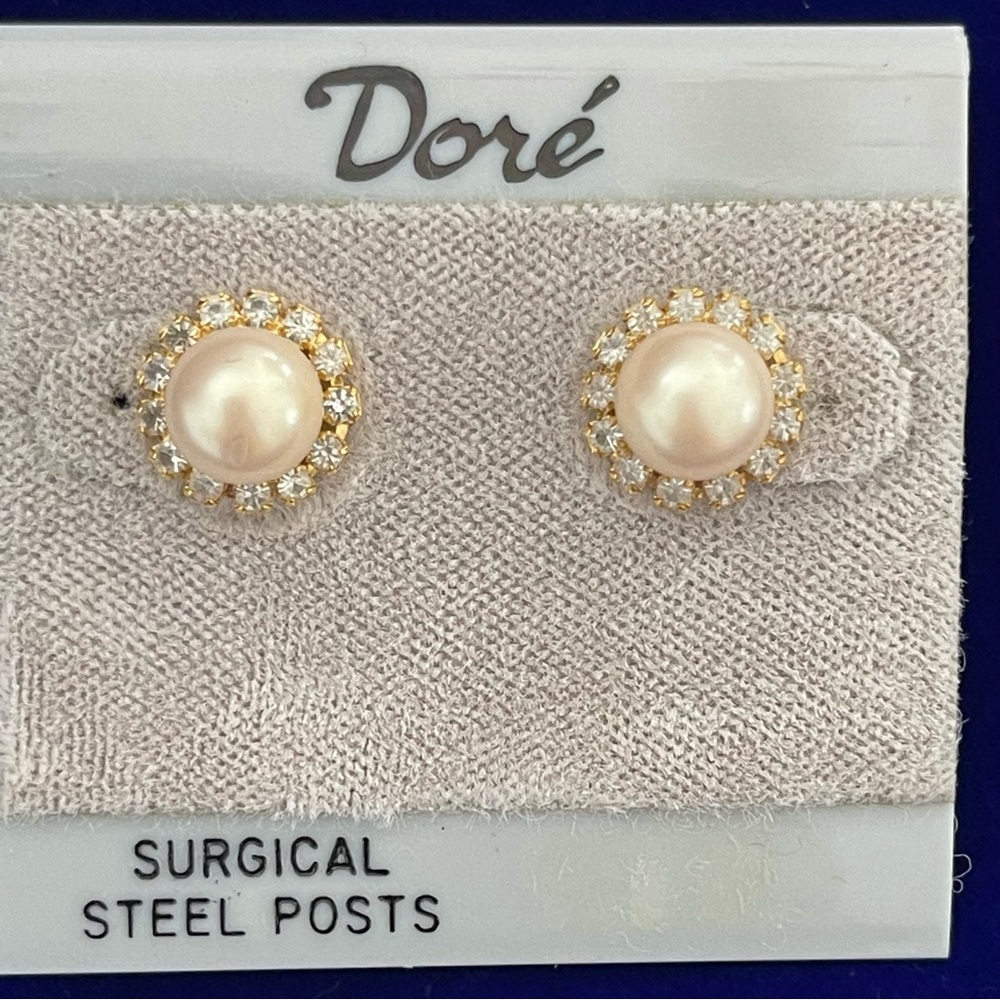 Vtg Simulated Pearl & Crystal Earrings